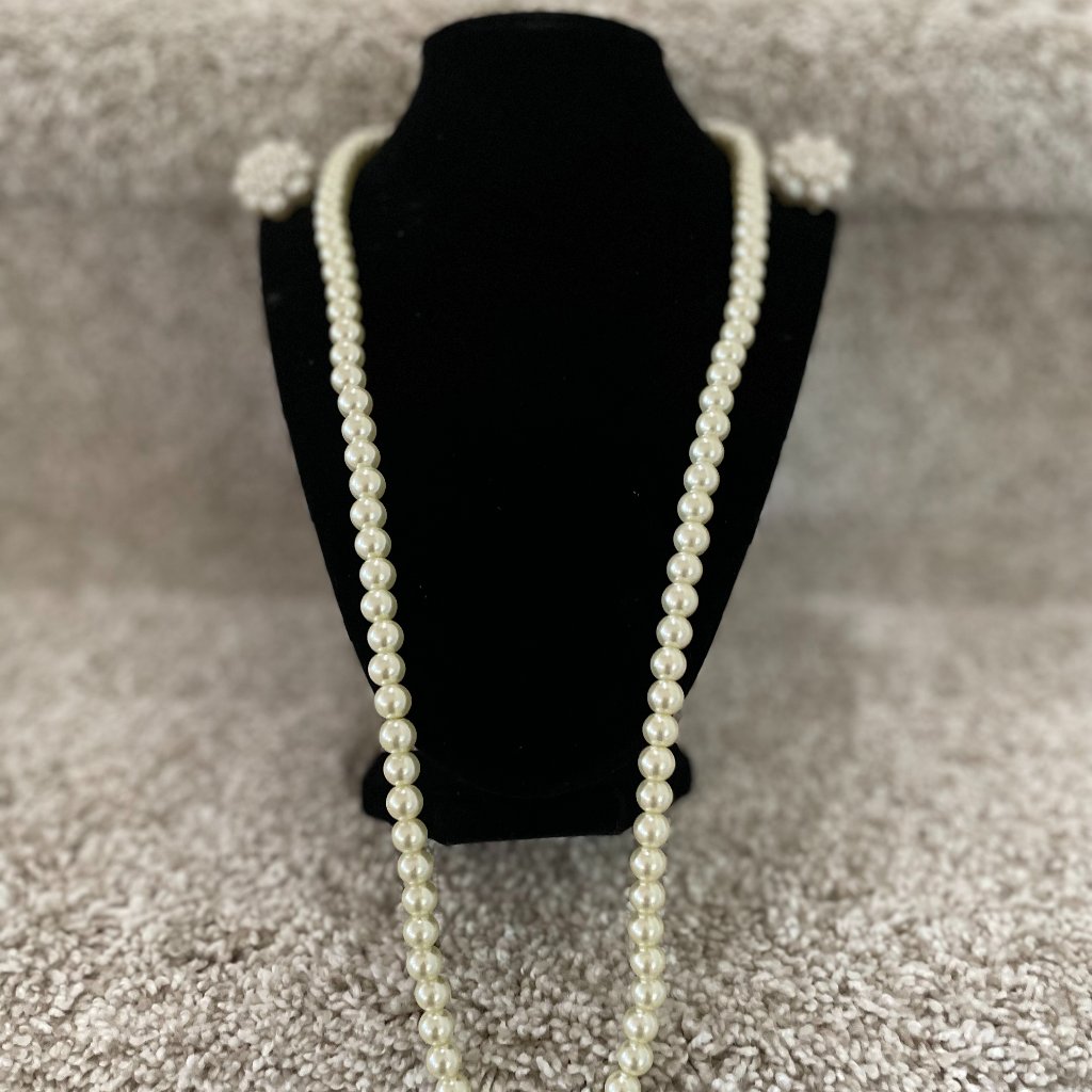A Set Of Japan Signed Pearl Earrings And Costume Pearl Necklace.